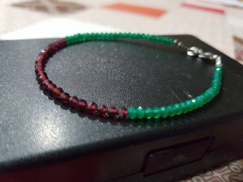 Bracciale in argento sterling 925 rodolite onice verde e granato gioielli... - Immagine 4 di 4