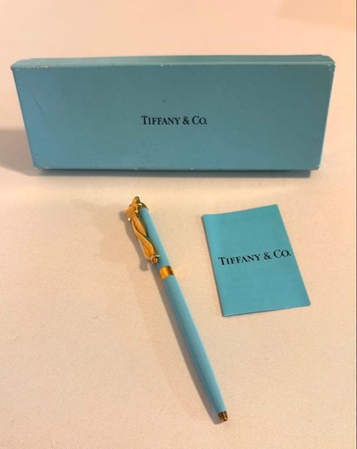 Tiffany & Co. Perth Ballpoint Pen Blue Gold Blue Tone Ballpoint Pen Ribbon