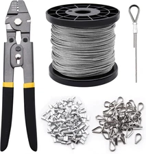 328Ft Wire Rope Crimping Tool Kit with Aluminum Sleeves and Stainless Thimbles