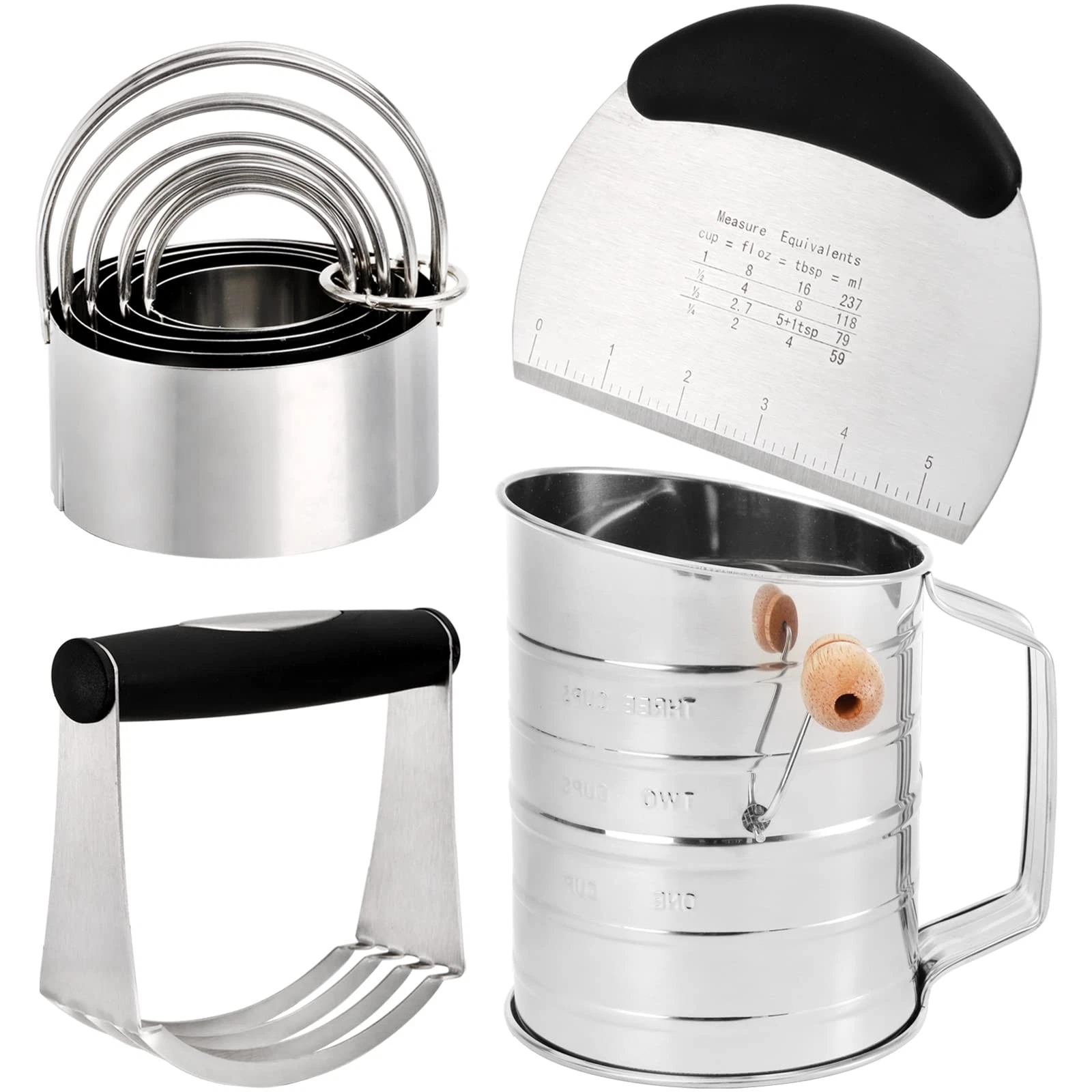 Pastry Cutter, Dough Blender, 3 Cup Flour Sifter and Biscuit Cutter, 8 Pieces...
