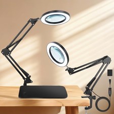 10X 20X Magnifying Glass with Light and Stand and Clamp, 2-in-1 Desk Magnifie...