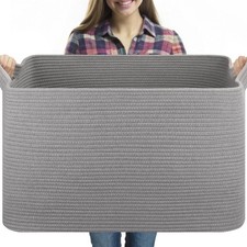 Extra Large Blanket Basket, 24" x 16.9" x 14.2" Woven Storage Basket for Livi...