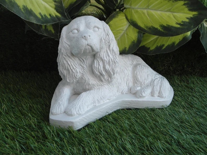 King Charles Concrete Statue Garden Decor 6" high Sealed pet Loss memorial Stone thumbnail 7
