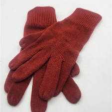 Womens Red Knit Gloves Ribbed Cuffs Size M