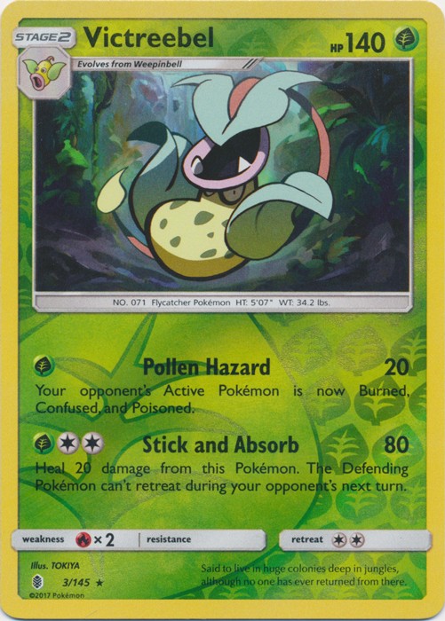 Pokemon - Victreebel - 3/145 - Rare - Reverse Holo - Sun & Moon Guardians Rising