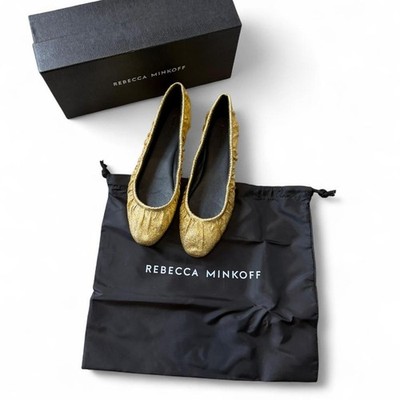 Rebecca Minkoff Ruched Gold Metallic Ballet Flat, Women s Size 9