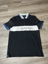 Calvin Klein Men's Polo Shirt Black White Blue Spell Out Logo Size M