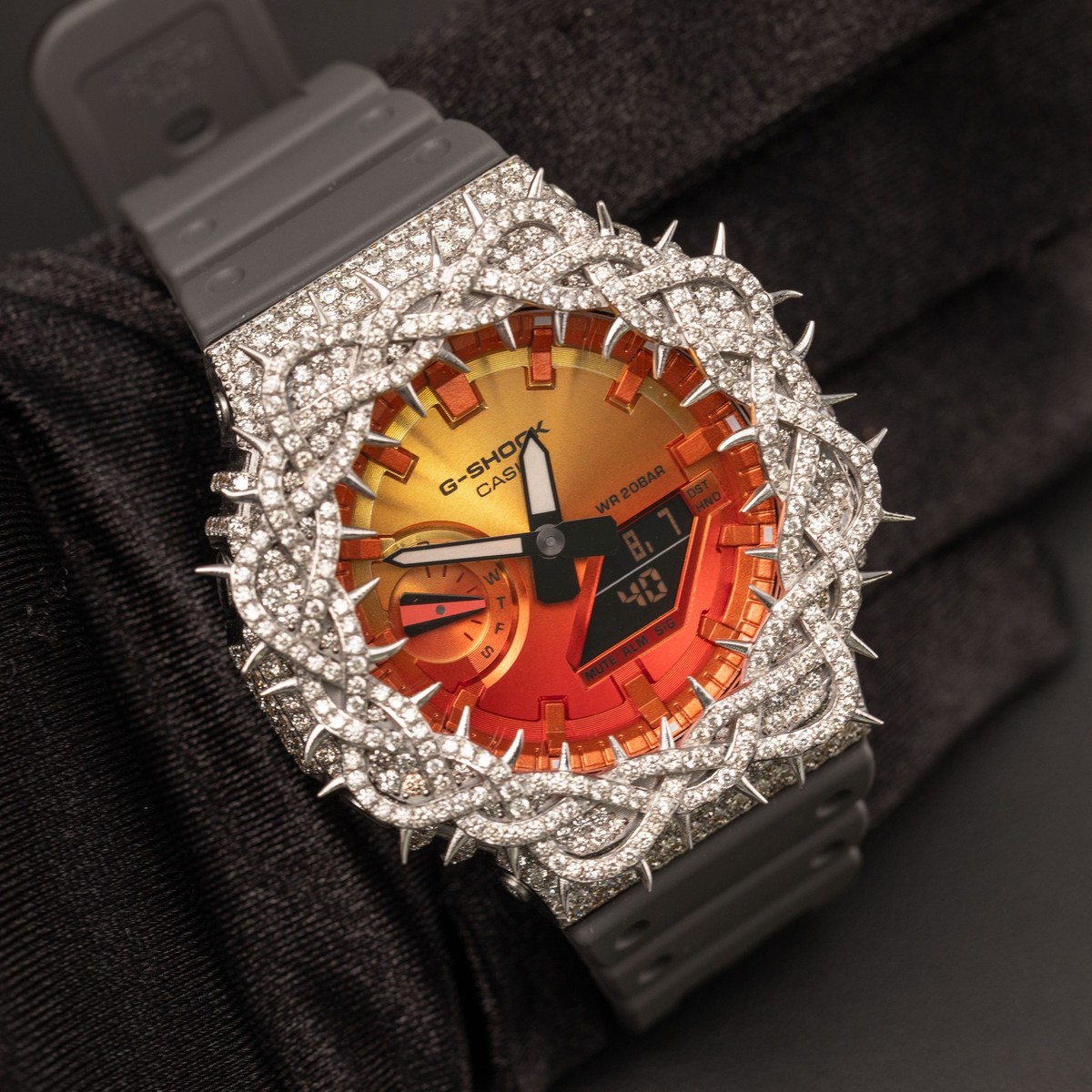 G-Shock GA2100FL-8A Bold Orange Dial Rose Plated Diamond Thorn