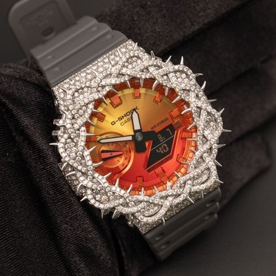 G-Shock GA2100FL-8A Bold Orange Dial Rose Plated Diamond Thorn