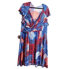 Leota Sweetheart Dress Sz 4x 24 Red White Blue Abstract Flowy Swing Tea Length