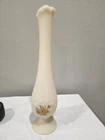 Fenton 11" Custard Daisy  Swung Bud Vase With Basket Weaving