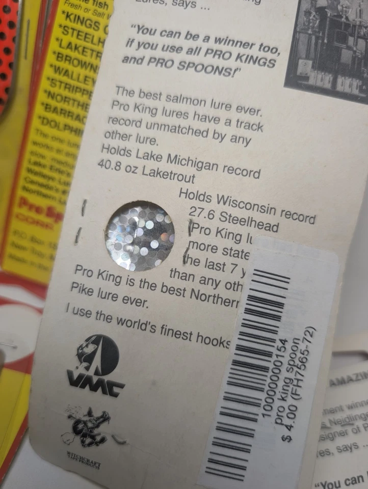 Lote (9) Señuelos Cuchara Ganadores Pro King De Colección $10,000 - Punto Rojo Amarillo + Holo EE. UU. Foto 3 de 4