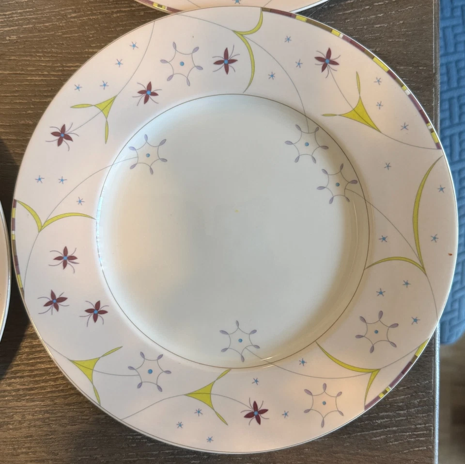 6 pratos de salada absinto por Sasaki 8 1/2" abstrato rosa/amarelo/azul floral - Imagem 4 de 4