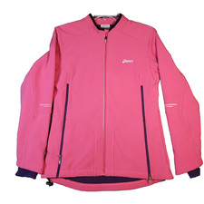 Asics Running Jacket Size M Pink Poly Full Zip Stretch Reflect Fabric in Seams