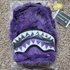 Sprayground Fur Cray Purple Shark Mouth Backpack New Bookbag Large School Bag