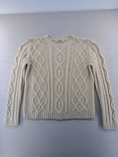 L.L. Bean Sweater Kids Large 14/16 Tan Wool Blend Cable Knit Sweater Unisex