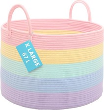 Rainbow Blanket Basket for Classroom & Nursery, Extra Large Woven Laundry Basket