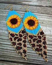 Tribal Earrings Native Large Boho American Seed Beads Handmade Earring
