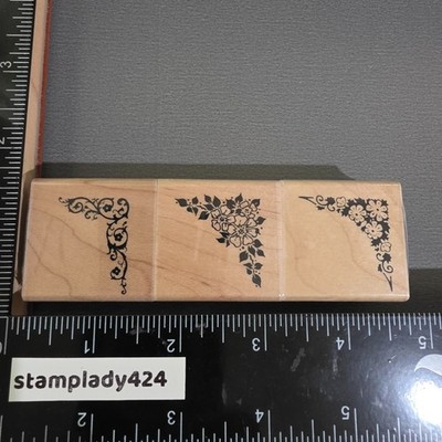 VTG Floral Corner Borders set of 3 Inkadinkado NEW in package hibiscus Victorian