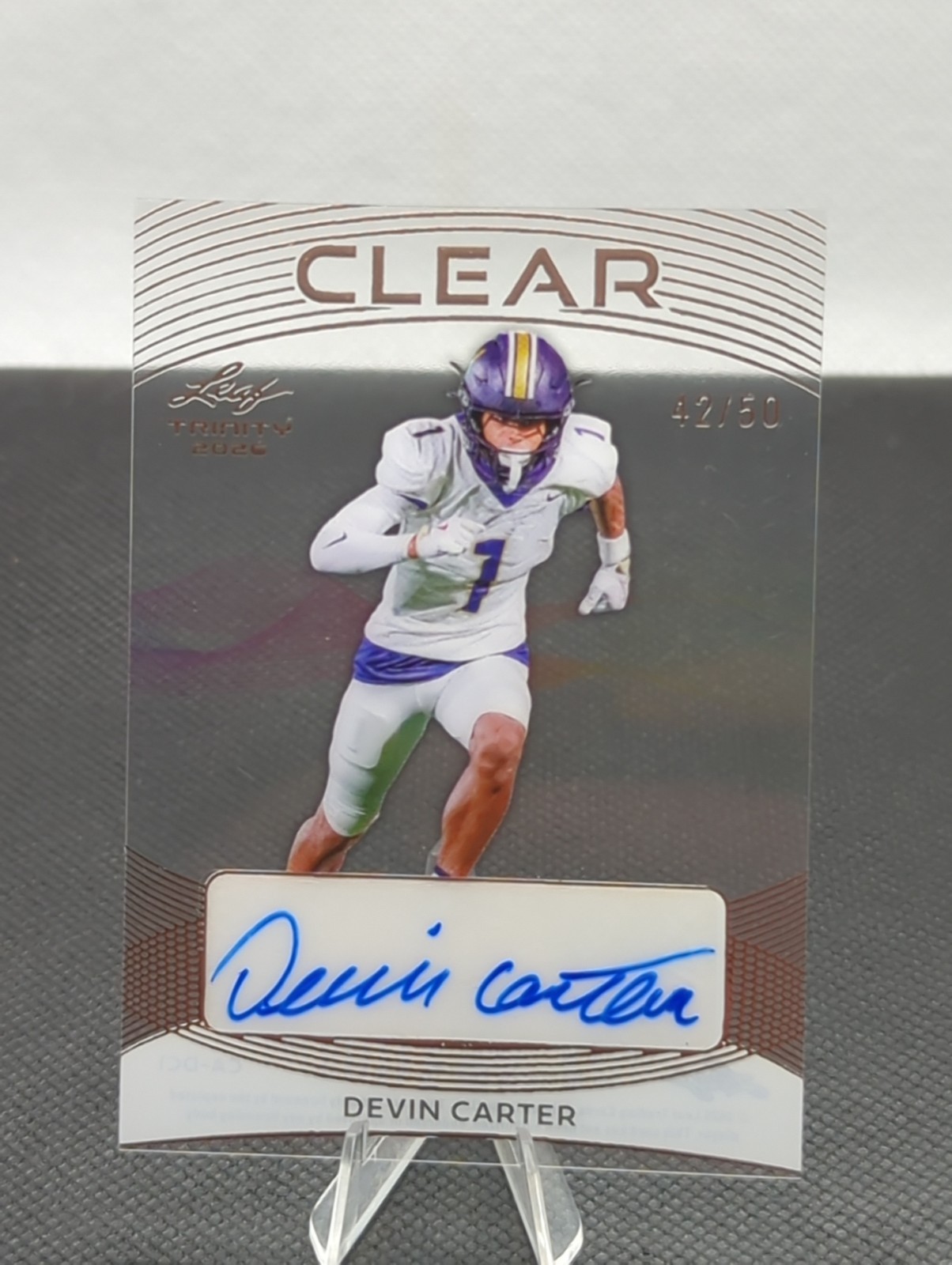 Devin Carter 2026 Leaf Trinity Clear Gold Auto /50 - Florida State Seminoles RC
