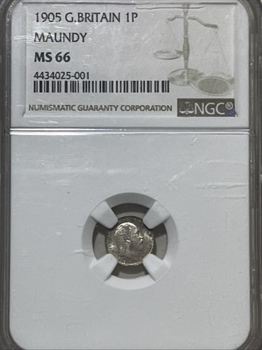 1905 Great Britain 1p Royal Maundy Money, NGC MS 66, British Silver Penny Coin