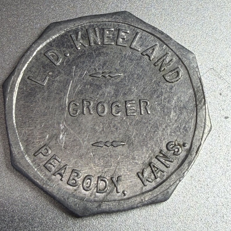 Kansas, Peabody L. D. Kneeland Aluminum Good For 25¢ Merchandise Token 210887