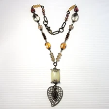 Sweet Romance Leaves and Faceted Crystals Honey to Brown Statement Necklace 26"L