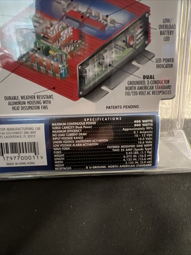 Vector MAXX SST 400 Watt DC to AC Power Inverter VEC024 800 Watt PEAK 12V new - Picture 3 of 3