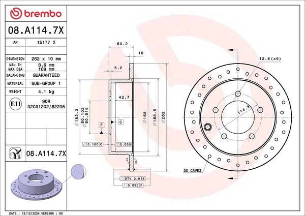 2X Bremsscheibe Xtra Line - Xtra Brembo 08.A114.7X FüR Mitsubishi Lancer 8 7 4WD-image