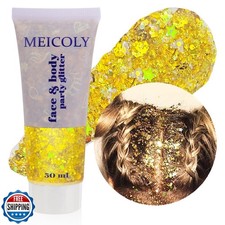 MEICOLY Gold Body Glitter,Yellow Face Glitter,Music Festival Outfits for Wome