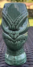 Green Maori Headhunter Warrior Tiki Mug Planter Vase Marked DW136G Hawaiian 🌺