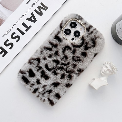 For iPhone Samsung Case Plush Leopard Print Warm Fluffy Phone Cover Women Girl - Picture 6 of 18