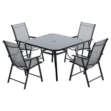 Garden Patio Dining Coffee Table Outdoor Cafe Parasol Table w/ 2 4 Folding Chair