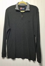 CHAPS Men  s Size M 1/4 Zip Gray Black Striped Pullover Cotton Sweater