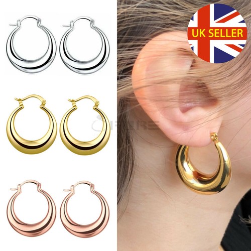 Hypoallergenic 925 Sterling Silver Filled Moon Shaped Hoop Huggies Stud Earrings - Picture 12 of 44
