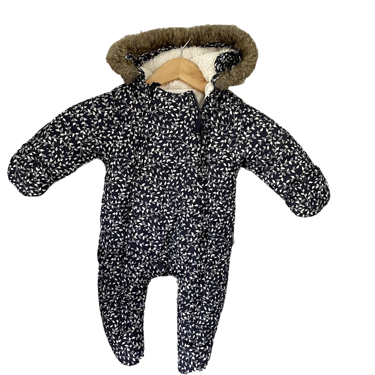 Nautica Quilted Zip Sherpa Lined Snowsuit Bunting Blue Infant 6 9