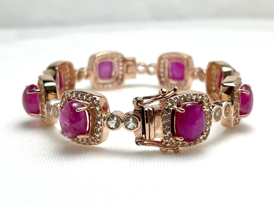 Ruby Gemstones Rose Gold Plated Sterling Silver Bangle - Image 2 of 4