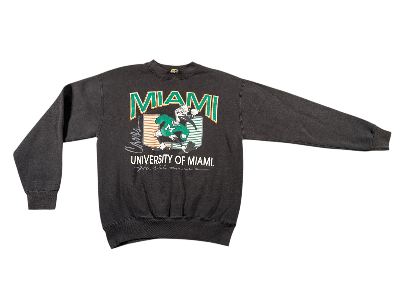 VTG University of Miami Hurricanes College Sweatshirt Mens Medium Black USA Rare