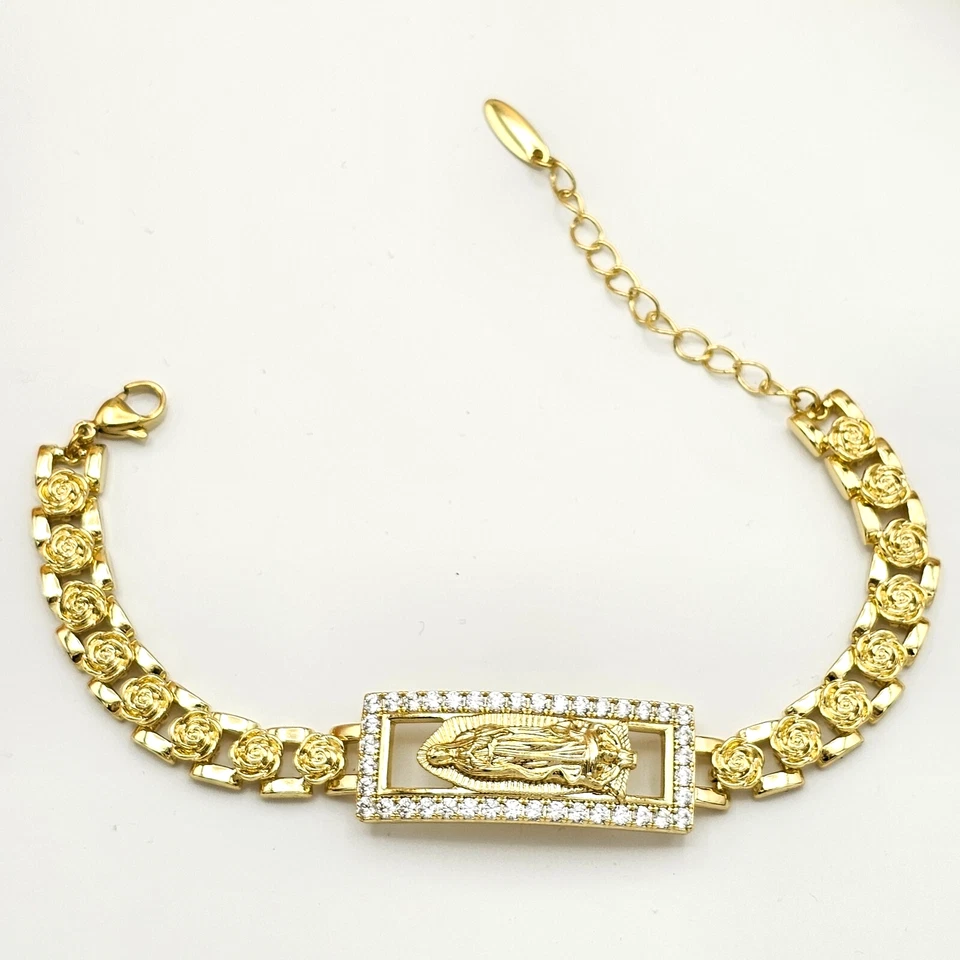 14K Gold Plated Virgin Mary Virgen De Guadalupe Bracelet. Oro Laminado - Image 2 of 4
