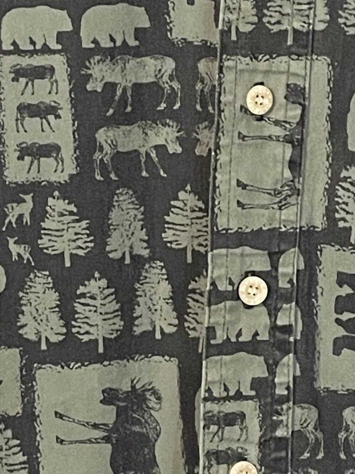 Camisa Verde Barn Fly Auténtica Alce Árboles 100% Algodón Mangas Largas Botón Delantero Foto 3 de 4