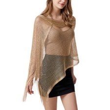 Top In Rete Da Pesca Donna Con Nappe Sciarpa Coprispalle Avvolgente