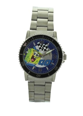 Boys casual Sponge bob watch silver tone stainless steel finish band SBP336