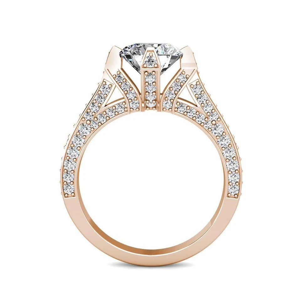 Anel de noivado de ouro rosa 14K redondo Forever One com moissanita e diamante 2,20 quilates - Imagem 4 de 4