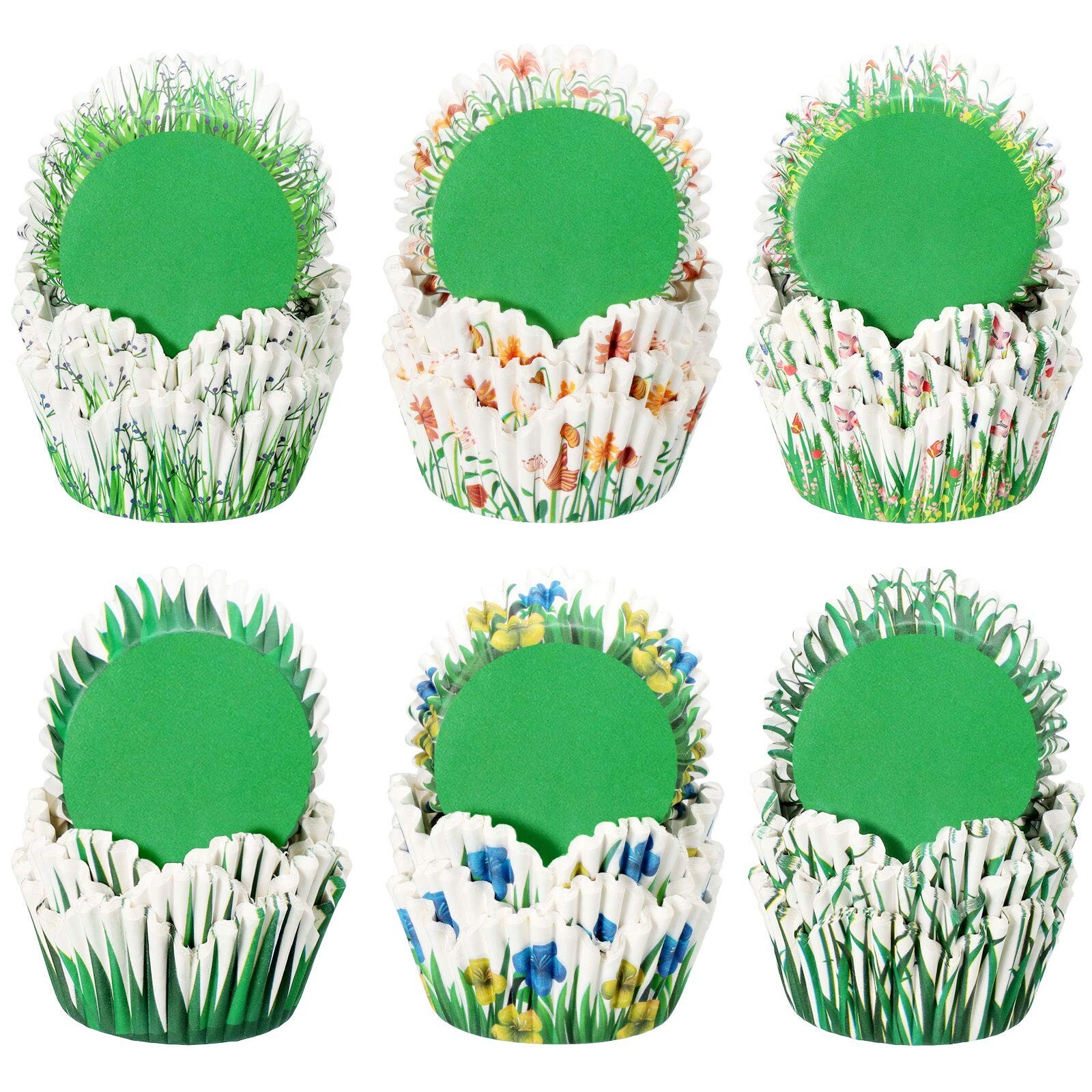 Patelai 240-Pack Spring Flower Petal Cupcake Liners Grass Design Baking Decorations