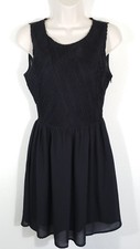 Bar III Women Small Skater Fit and Flare Little Black Dress Chiffon Embroidered