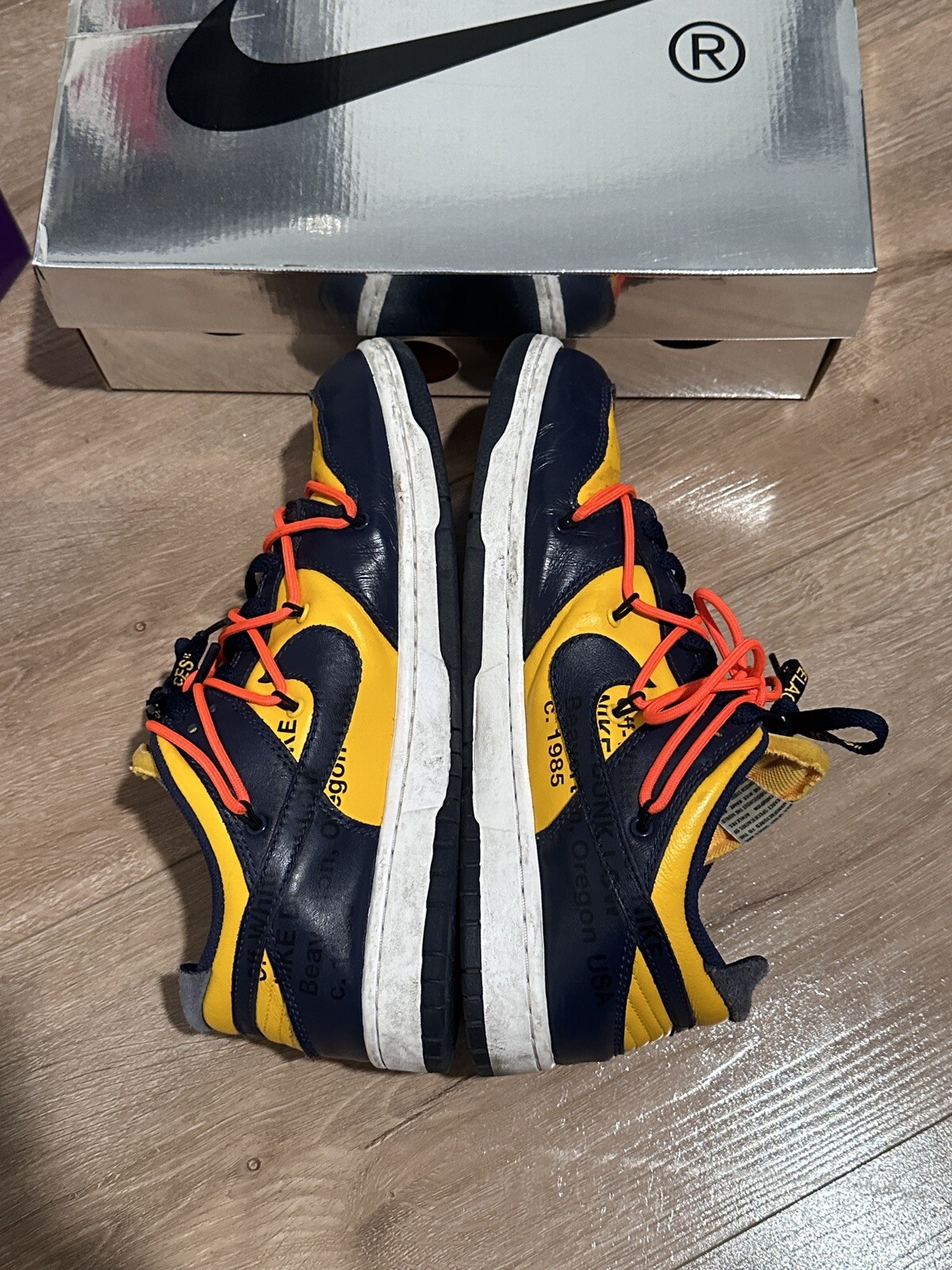 OFF WHITE X NIKE Taglia 9 5 Nike Dunk Low x BIANCO SPORCO oro universitario 2019