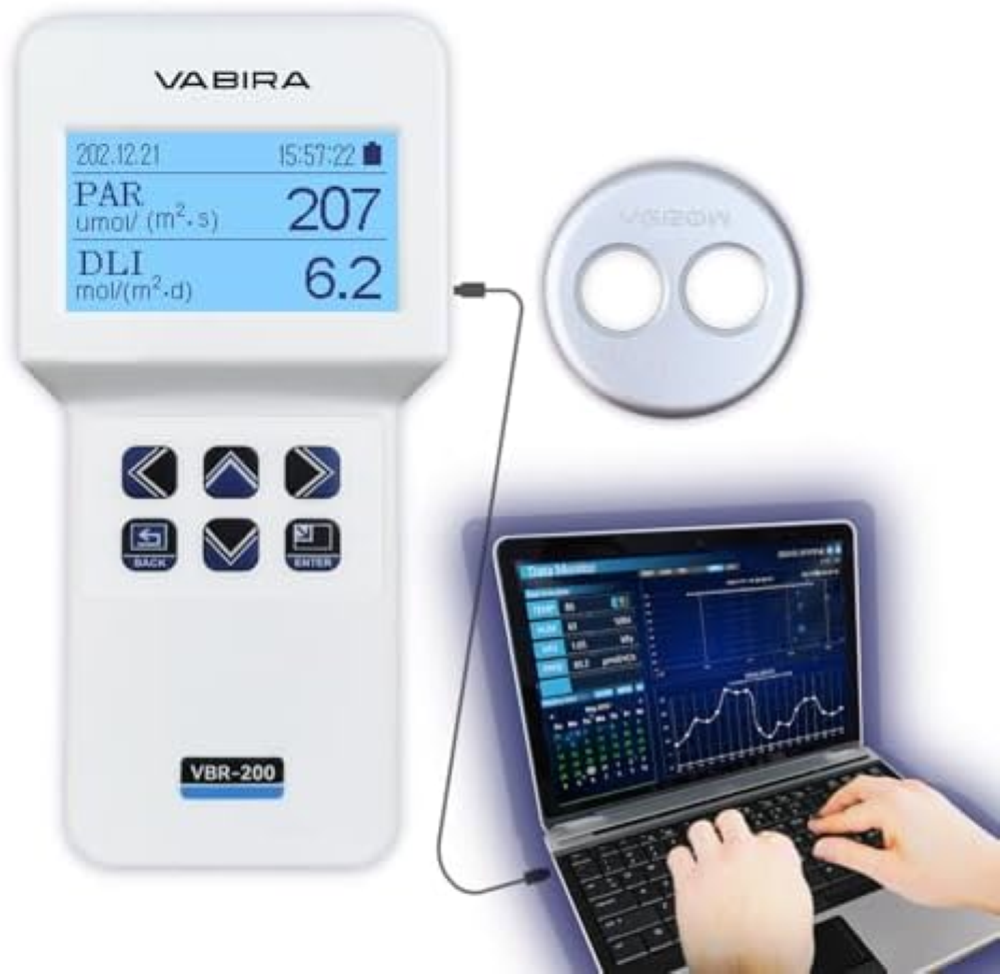 VBR-200 PAR Meter per Crescere, Data Logger, Test PPFD, DLI, LUX, CCT, Temperatu