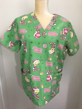 Tweety Bird Womens Size Medium Medical Scrub Top Seasons Tweetings Christmas