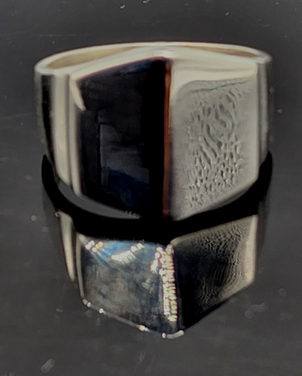 Vtg Solid Sterling Silver Beveled Angled Ring Han… - image 11