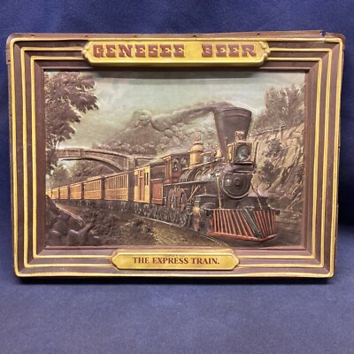 Vintage Genesee Beer Lighted Sign Insert Currier And Ives The Express Train Read